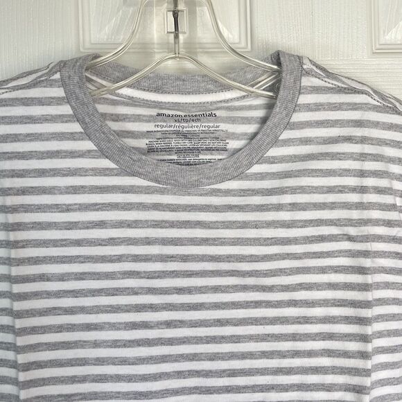 New Men T Shirt XS Stripes Crewneck Tee Gray Short Sleeve - Picture 8 of 9